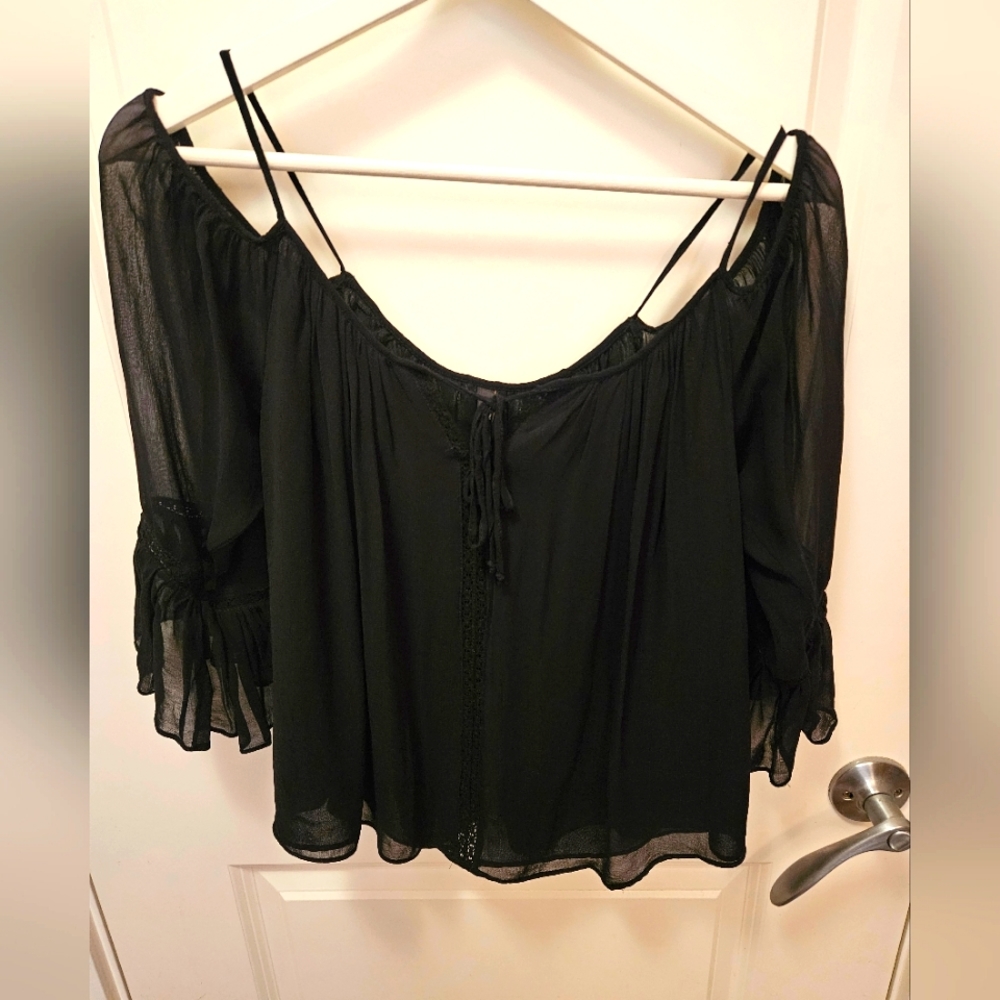 Zara semi-sheer blouse with wide sleeves